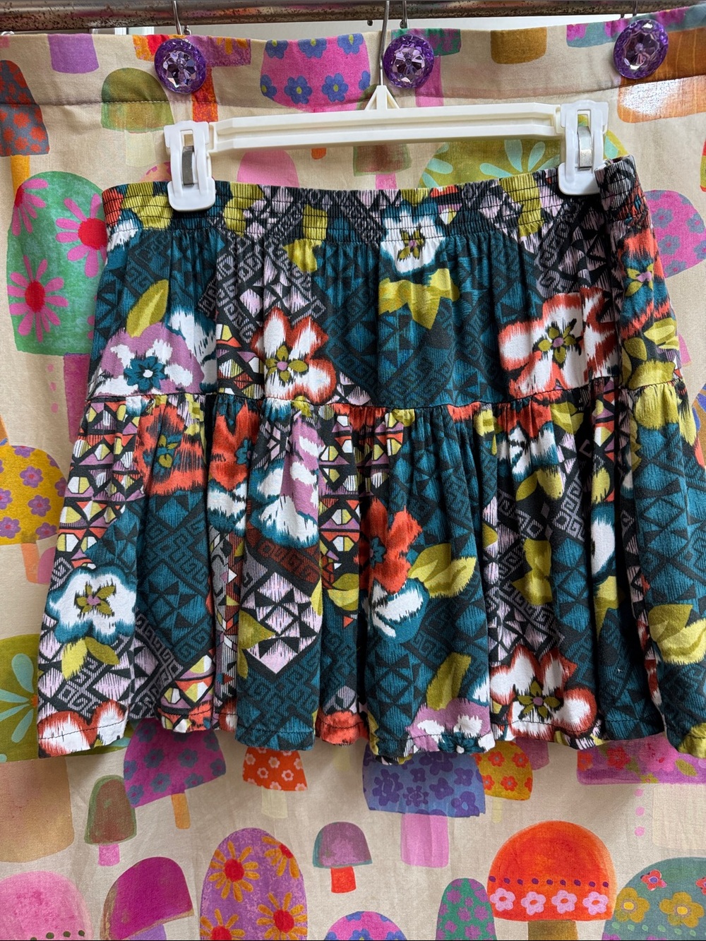 Forever 21 Floral Tiered Mini Skirt in Teal and Multi. Large